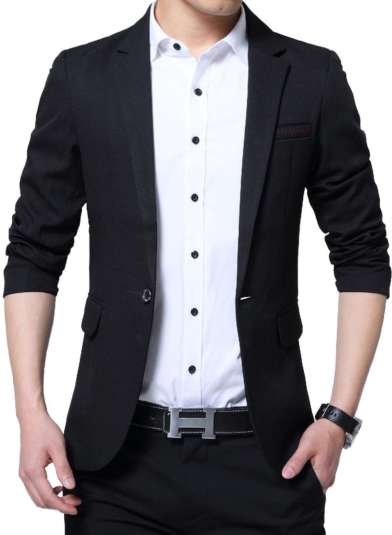 DAVID.ANN Men's Casual Blazer Jacket Slim Fit Sport Coats Lightweight One Button Suit Jacket,#1 Black,Medium - Image 1